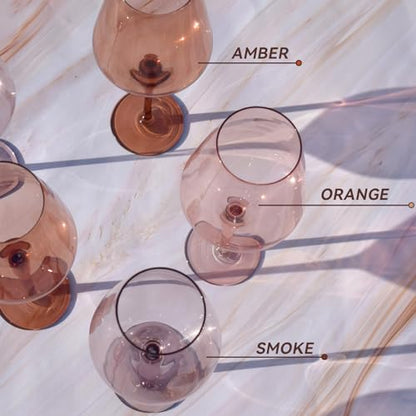 Brown Wine Glasses Set of 6, 19.5oz Amber Wine Glasses, Hand-Blown | Premium Lead-Free Crystal, Large Venus Wine Glasses with Long Stem, Ideal Gift for Fall, Autumn, Daily Use, Special Occasions - color: 19.5oz amber wine glasses