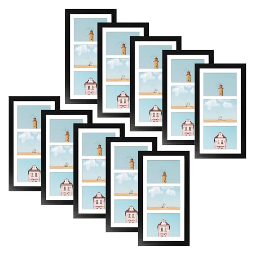 Golden State Art Collage Frame 7x14 Matted 3 4x6 Photos Wood Black 10 Pack | Clear Real Glass and White Mat, Horizontal & Vertical Display Multi Pictures For Gallery Wall, Home Decor & Holiday Gift - color: Black With White Mat, size: 10 Pack
