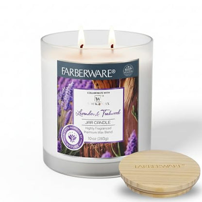 10oz Lavender and Teakwood Jar Candle by Farberware – Soy Wax Blend, Two Wick Highly Scented Candle for Entertaining, Personal Relaxation – Up to 50 Hours Burn Time – for Any Fragrance Lover