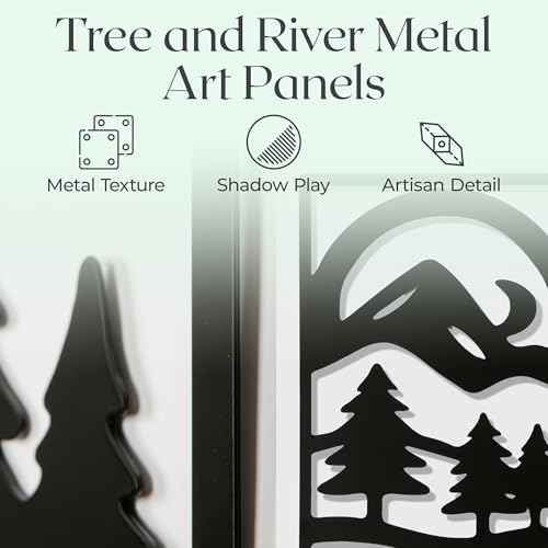 GALLERY GRACE 4-Pc Metal Mountain Landscape Wall Art, Black Wall Decor Set | 11 x 16 In Panels, Mountain, Tree and Sunrise Design, Minimalist Abstract Style, Ready to Hang, for Living Room or Bedroom - style: Abstract Landscape
