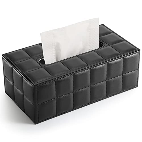 Rectangular Tissue Box Cover, Imitation Suede PU Leather Tissue Box Holder, Facial Napkin Paper Dispenser for Home Office Car Automotive Decoration with Magnetic Bottom(Soft Black) - color: Soft Black