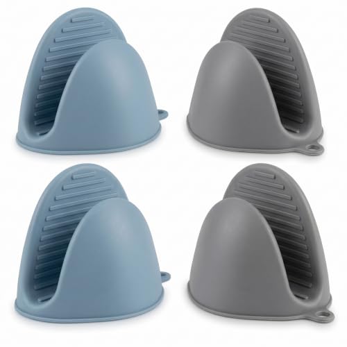 Silicone Kitchen Oven Mitts Set, Finger Protector Cooking Pinch Grips Pot Holder Toaster Hot Plate Gripper Oven Accessories,BBQ Baking Mittens Heat Resistant Gloves,2 Pairs（Nordic Blue Gray） - color: Nordic Blue Gray