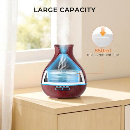 Aromatherapy Essential Oil Diffuser 550ml 12 Hours Wood Grain Aroma Diffuser with Timer Cool Mist Humidifier for Large Room, Home, Baby Bedroom, Waterless Auto Shut-off,7 Colors Lights Changing - color: Rosewood