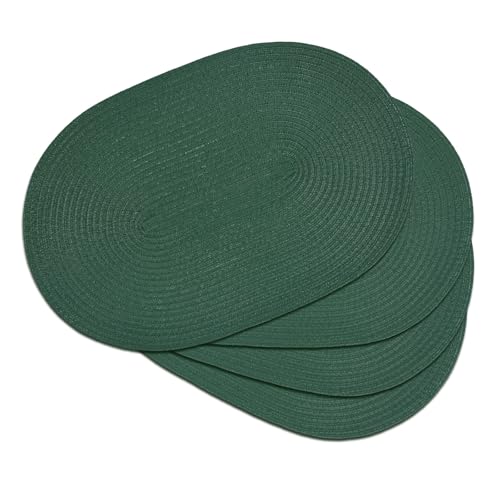 Placemats Set of 4, Woven Oval Braided Dining Table Mats(Sage Green) | 12 x 17.5 Inch Size Fits Plates and Flatware; Hand Washable and Heat Resistant for Kitchen Use, with Farmhouse and Boho Style - color: Solid Forest Green, size: 4 pcs