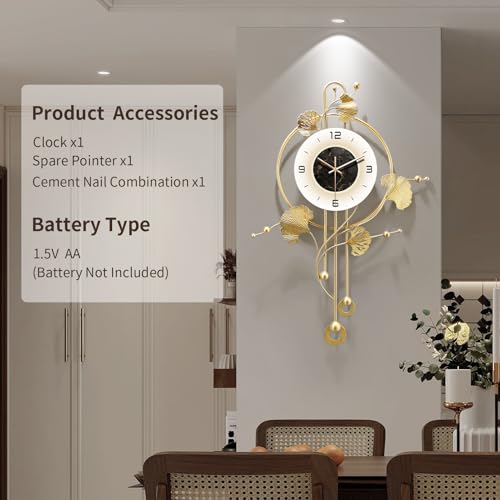Wall Clock, Large Unique Gold Wall Clock for Living Room Decor | Office Clocks Battery Operated，Oversized Modern Wall Art for Bedroom,Farmhouse,Office Wall Decor 17.7 X 28.3 Inches - size: 17.7"x 28.3"