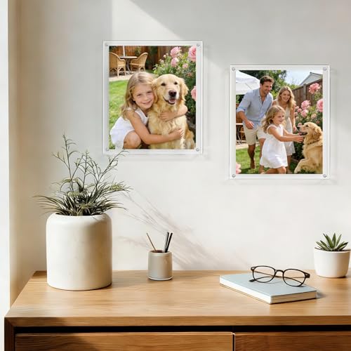 Kalami 5x7 Acrylic Picture Frame Wall Mount Self Adhesive | No Drill Floating Frameless Clear Photo Frame for Home Office School Picture Display-Full Frame is 6.2x7.2 - size: 5 x 7 in