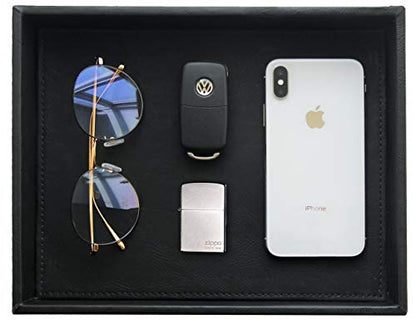Vixdonos Valet Tray Nightstand Organizer Leather Catchall Tray for Perfume,Jewelry,Key and Remote on Counter or Dresser(Black) - color: Black