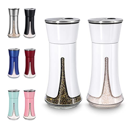 White Salt and Pepper Shakers by Aelga, Salt Shaker with Adjustable Pour Holes, White Kitchen Accessories, Decor for Kitchen,Restaurants,Camp,BBQ - color: White
