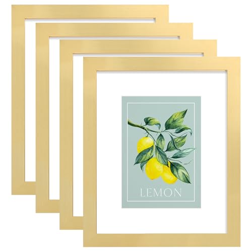 Hongkee 8x10 Picture Frame (4 Pack, Gold) Made of Real Glass and Wooden Frame - Display Pictures 5x7 with Mat or 8x10 Without Mat, 8 by 10 Photo Frames TableTop Display and Wall Mounting - color: Gold, size: 8x10 in