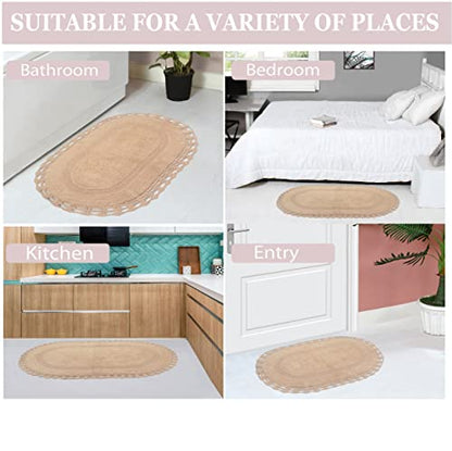 Home Weavers Hampton Crochet Reversible Bathmat 100% Cotton Bathroom Rugs Set, Washable Rug, Thick Extra Soft and Absorbent Bath Rug, Kitchen Mat, Bath Mat Set, Mat Non Slip, 21"x54" Runner, Linen - color: Linen, size: 1'9" x 4'6" (Oval)