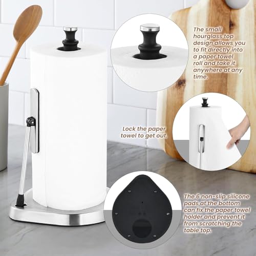 Dailyart Paper Towel Holder for One Hand Tear - Countertop with Tension Arm - color: Black