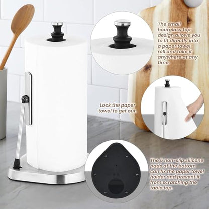 Dailyart Paper Towel Holder for One Hand Tear - Countertop with Tension Arm - color: Black