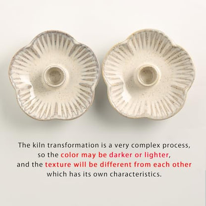 Ceramic Taper Candle Holder, 4.72 in Polished Round Base Tray | Low profile shape fits mantels, shelves, bars and dining tables without overwhelming small spaces. - color: Gray