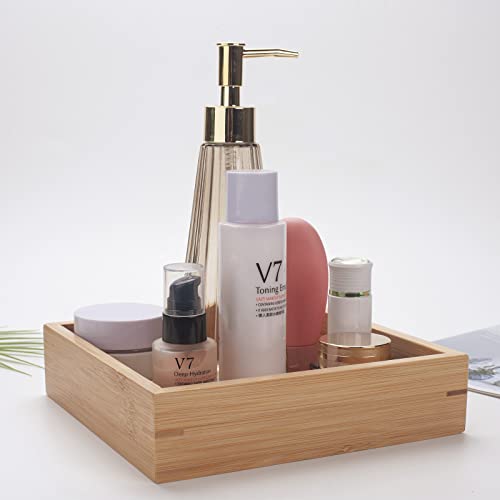 3 Pcs Bamboo Bathroom Tray, Flat Wood Basket Tray, Wooden Shallow Storage Basket, Bamboo Organizer for Bathroom, Living Room, Kitchen Countertop