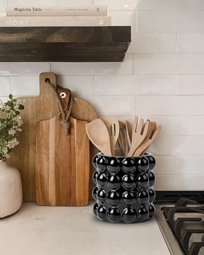 5 Inch Ceramic Planter Pot for Indoor Plants Without Drainage Hole Bubble Flower Planter Hobnail Plant Pot Garden Planter Black Succulent Plant Pot Utensil Holder - color: Black # 5 Inch