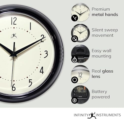 Infinity Instruments Retro Round Metal Wall Clock, Meadow Mist, 9.5" - color: Meadow Mist, size: 9.5 Inch