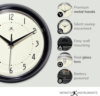 Infinity Instruments Retro Round Metal Wall Clock, Meadow Mist, 9.5" - color: Meadow Mist, size: 9.5 Inch