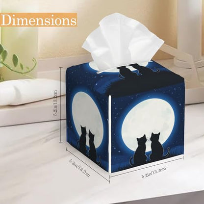 Tissue Box Cover,Black Cat at Night Sky Tissue Box Holder Waterproof Leather Facial Paper Organizer Dispenser for Bathroom Home Car Nightstand Vanity - color: Black Cat at Night Sky