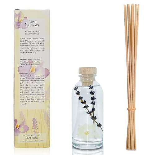 Reed Diffuser Set, Lavender Vanilla - Bathroom Shelf Décor | Room Scent Infuser with Real Lavender & Natural Flowers, Soothing Scent Makes a Great Housewarming Gift - color: Lavender Vanilla