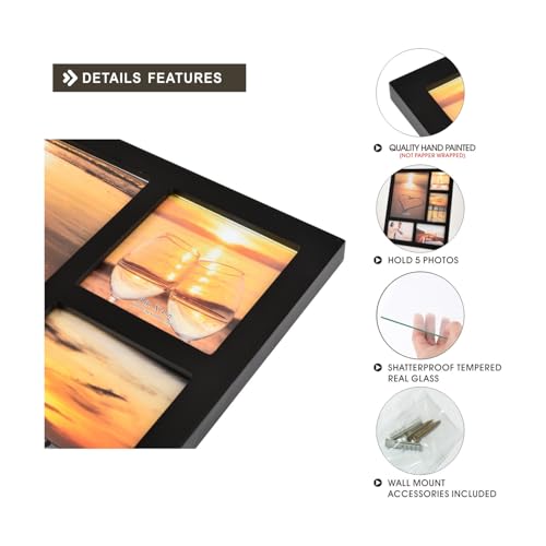 8x10+4x4+6x4+2(4x6) Black Wood Collage Frame | Multi-size collage, wall mounting, wooden frame, for photos 8x10/4x4/6x4/4x6 - size: 8X10+4X4+6X4+2(4X6)