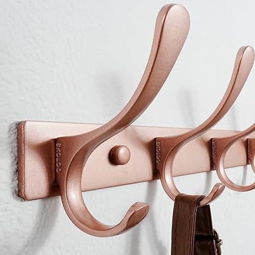 SKOLOO Coat Rack Wall Mounted - 6 Hooks, Heavy Duty, Stainless Steel, Metal Wall Hanger, Sturdy Coat Hooks for Hanging Coats, Jacket, Clothes, Hat, Matte Rose Gold - color: Matte Rose Gold, size: 6 Hook(1 Pack)