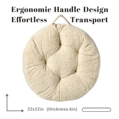 Floor Cushion Pillow, Portable Large | Meditation Adult Sitting Pillow with Handle for Tatami, Living Room & Yoga (1, Round, Fog, 22 x 22 x 6 inches) - color: Round, Fog