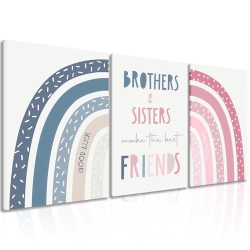 3Pcs framed Rainbow Wall Art Poster Prints Personalized Rainbow Theme Room Decor Pictures Boys Girls Bedroom Kids Room Wall Decor Pink and Blue Canvas With wooden frame 12x16 - color: Rainbow children's room 3446, size: 12x16 Inches