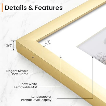 11x17 inch Picture Frame, 11x17 Photo Frames with 8x12 Removable Mat - High Definition Plexiglass - Vertical and Horizontal Display - Wall Hanging Frame - Gold, 3 Pack - color: Gold, size: 11x17, 3P