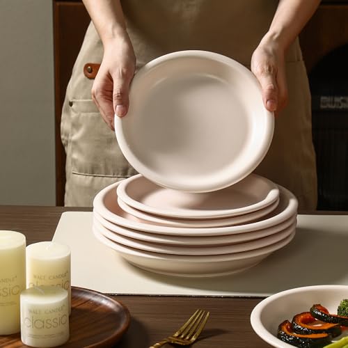 GZG 8 Inch Ceramic Dinner Salad Plates, Set of 4, Cream Mist | Rustic Matte Glaze Stoneware Dinnerware, Microwave & Dishwasher Safe, For Salad, Dessert, Appetizer, Everyday Use - color: Cream Mist, size: 4 pcs Salad Plate Set