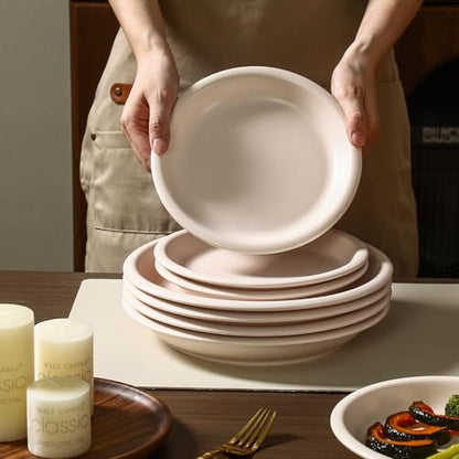 GZG 8 Inch Ceramic Dinner Salad Plates, Set of 4, Cream Mist | Rustic Matte Glaze Stoneware Dinnerware, Microwave & Dishwasher Safe, For Salad, Dessert, Appetizer, Everyday Use - color: Cream Mist, size: 4 pcs Salad Plate Set