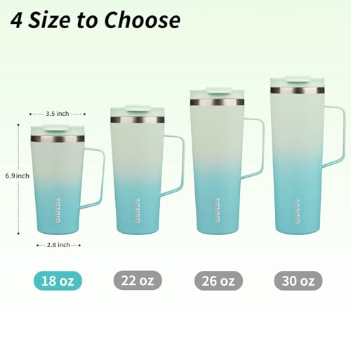 BJPKPK 18oz Insulated Tumbler with Handle, Lid & Straw, Stainless Steel | Double Wall Vacuum Insulated Coffee Travel Mug - Keeps Cold & Hot, BPA Free, Cupholder Fit for Office, Gym & Travel - color: Mint, size: 18 Ounces