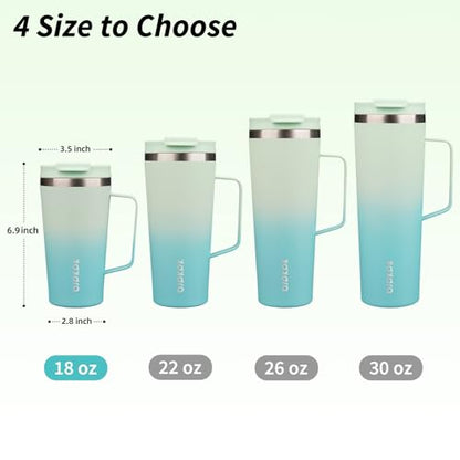 BJPKPK 18oz Insulated Tumbler with Handle, Lid & Straw, Stainless Steel | Double Wall Vacuum Insulated Coffee Travel Mug - Keeps Cold & Hot, BPA Free, Cupholder Fit for Office, Gym & Travel - color: Mint, size: 18 Ounces