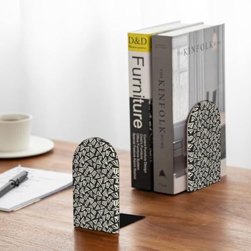 Neutral Geometric (3) Print Wooden Bookends,1 Pair Book Ends,Book Organizer for Home Office School Desk