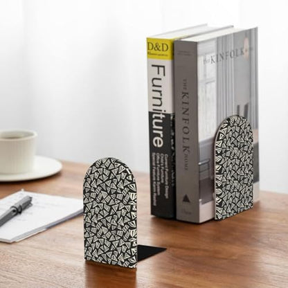 Neutral Geometric (3) Print Wooden Bookends,1 Pair Book Ends,Book Organizer for Home Office School Desk
