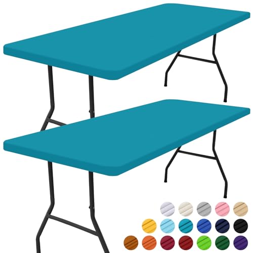 Smiry 2 Pack Rectangle Picnic Table Cloth, Waterproof Elastic Fitted Tablecloths, Washable Polyester Rectangular Patio Table Cover for Camping, Indoor and Outdoor (Teal, 24"x48") - color: Teal, size: 4FT - 24"X48"
