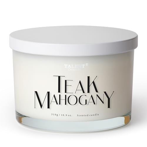 Scented Candle, Talent Candles for Home Scented, 3 Wicks Soy Candles, Candle Gifts for Women & Men, Contemporary Jar Candles, 25 hrs Burn, 10.9oz Teak Mahogany, TCGG8100A