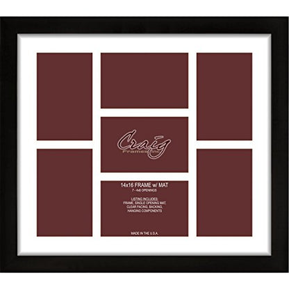 Craig Frames 14x16 Picture Frame, Black Contemporary Style 1WB3BK, 1 Inch Wood Composite Moulding, Smooth Wrap Finish, Clear Acrylic Front, White Collage Mat with 7 Openings for 4x6 Photos, Wall Display - color: 500141601C52A 4x6 2-Opening - 1" Border