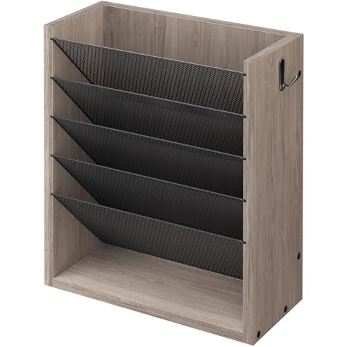Mail Organizer Wall Mounted, 6-Slot Hanging File Organizer with Key Holder | Mail Sorter, Wood Letter Holder for Envelopes Bills Magazine Folders Papers Accessories for Home Office, Greige - color: Greige （wall Mount）
