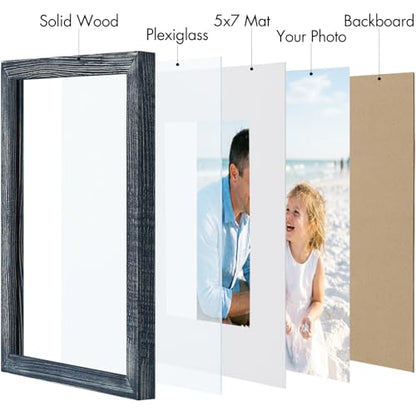 Vittanly Solid Wood 8x10 Picture Frames Set of 4, Distressed Blue | 5x7 Picture Frame with Mat, Gallery Wall Frame Set, 8 x 10 Frame for Wall & Tabletop Display, Family, Pet, Christmas - color: Distressed Blue, size: 8x10