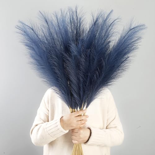 38" Navy Blue Faux Pampas Grass 12PCS Large for Floor Vase Filler | Tall Fluffy Decor, Fake Pompas Floral,Artificial Pompous Grass, for Floor Vase Filler Home Boho Decoration - color: Navy Blue