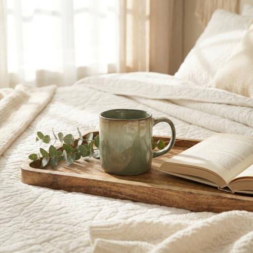 Bosmarlin Ceramic Coffee Mug Set of 4, 14 Oz, Coffee Cups with Big Handle, Microwave Safe, Unique Reactive Glaze (Green, 14 Oz) - color: Green