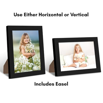 Americanflat 6x8 Picture Frame - Engineered Wood - Black | Shatter-resistant glass, wall or tabletop display with included easel, sawtooth hangers included - color: Black, size: 6x8