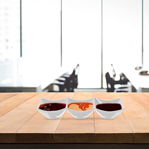 Kichvoe Three-Grid Sauce Dipping Tray 9.65 Inch Divided Serving Dish for Condiments Snacks and Seasonings Reusable Appetizer Plate for Home and Party