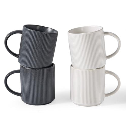 famiware Coffee Mug Set of 4, Star 16 oz Large Mugs Cup Set with Handle | Ceramic Mug for Coffee, Latte, Tea, Stackable Drinkware Set, Microwave & Dishwasher Safe, Matte White + Matte Dark Charcoal - color: Matte White + Matte Dark Charcoal, size: 4 Count