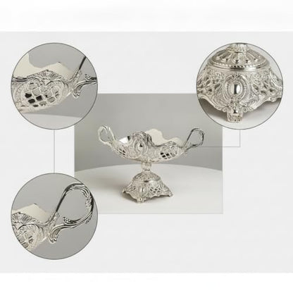 Qianly Metal Serving Tray with Handles Silver Tone Serving Tray with Handles Decorative for Hosts, Home Stylists, Afternoon Tea, Weddings, Dining Table, Gondola High Fruit Plate