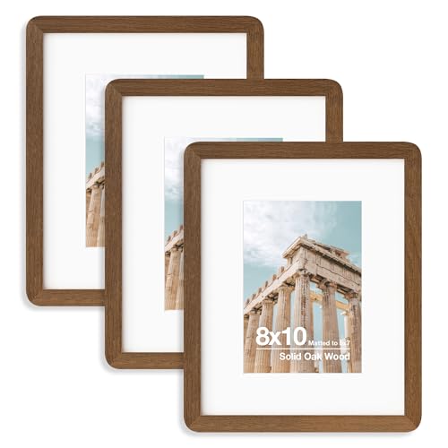 8X10 Solid Oak Wood Photo Frame | 8X10 Picture Frame With Mat For 5X7 | Plexiglas And Hanging Hardware Included | Walnut, 3 Packs - color: Walnut, size: 8''x10''-3P