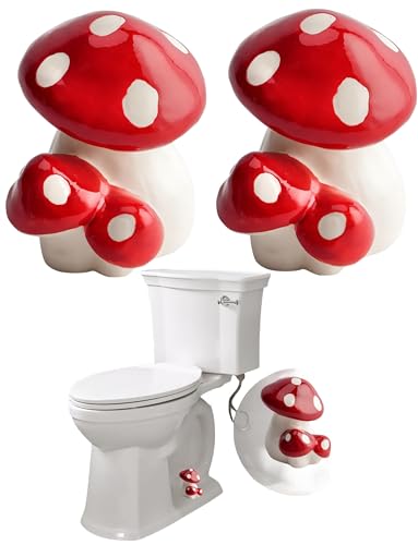 WANSHUNLMI Red Ceramic Mushroom Toilet Floor Bolt Covers, Easy Installation Universal Fit Tall Mushroom Toilet Bolt Caps, Cute Bathroom Toilet Decor, Don't Cut Those Bolts (Red) - color: Red