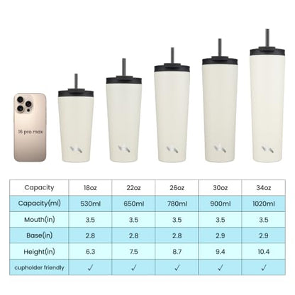 Konokyo 22 oz Insulated Tumbler Water Bottle with Straw Lid, Angel White | Stainless steel insulated tumbler for coffee, water and iced drinks; spill-proof lid, 2 straws, cup-holder friendly - color: Angel White, size: 22 Ounces