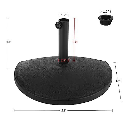 Pure Garden Half Umbrella Outdoor Patio Umbrella Base, Black, 32lb | Weighted Resin and Cement Patio Umbrella Stand Outdoor - 9.8” Stem Fits 1.5-1.9” Diameter Poles - Half Round Umbrella Base