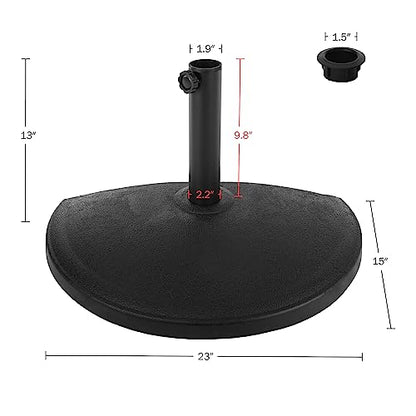 Pure Garden Half Umbrella Outdoor Patio Umbrella Base, Black, 32lb | Weighted Resin and Cement Patio Umbrella Stand Outdoor - 9.8” Stem Fits 1.5-1.9” Diameter Poles - Half Round Umbrella Base